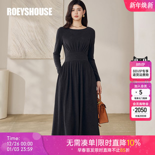 罗衣深灰色修身 磨毛内搭打底针织中长裙13151 收腰连衣裙女冬季