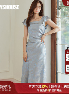 罗衣新中式中国风提花连衣裙2025夏季新款高级缎面中长裙子10567