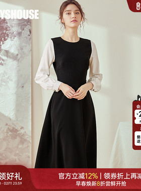 罗衣知性优雅泡泡袖连衣裙女2025秋季新款气质通勤中长裙子02729