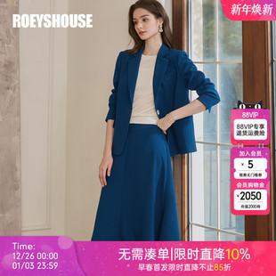 场合外套半身裙两件套11753 女秋冬正式 罗衣知性职业蓝色西装 套装