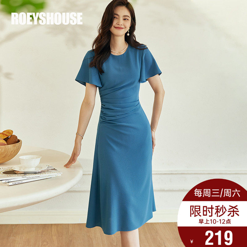 罗衣气质荷叶袖收腰连衣裙2024夏装新款优雅设计感褶皱A字裙08673,女装/女士精品,连衣裙,淘宝优惠券,粉丝福利购,淘宝优惠卷