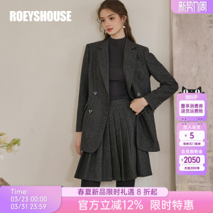 套裙减龄显瘦11388 百褶裙套装 罗衣灰色人字纹两件套毛呢西装 外套