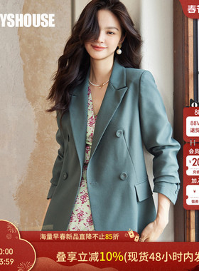 罗衣商务休闲职业西装外套女春季通时尚勤修身墨绿色OL西服09112