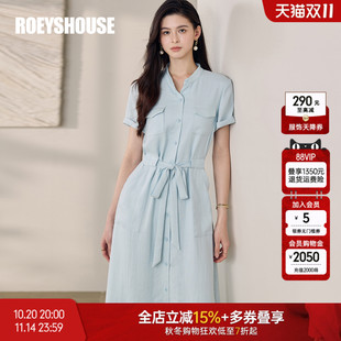 新款 连衣裙女2025夏季 休闲亚麻大摆裙子12243 浅蓝色衬衫 罗衣时尚