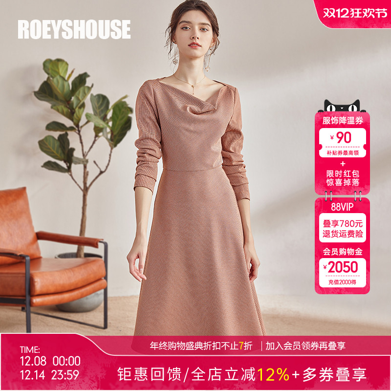 优雅格子气质淑女褶皱大摆中长裙