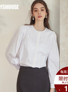 罗衣法式泡泡袖纯棉衬衫2025秋季新款知性职业衬衣白色上衣09559