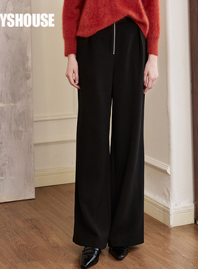 罗衣气质职业高腰直筒裤女春简约百搭通勤黑色显瘦阔腿裤子09059