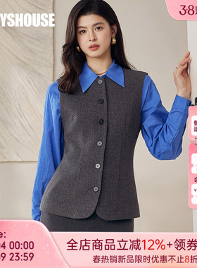 罗衣轻商务通勤绵羊毛修身马甲女冬高级单排扣无袖背心上衣13159
