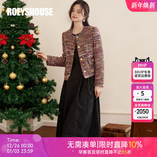 新年专供款 小香风粗花呢红色短外套女冬富家千金风09512 罗衣法式