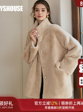 罗衣高级皮毛一体毛呢外套女2025冬羊羔绒气质保暖环保皮草11332