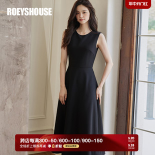 中长裙子09442 罗衣法式 新款 黑色大摆连衣裙2024夏装 时尚 高级无袖