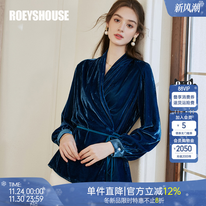 罗衣气质通勤丝绒系带衬衫