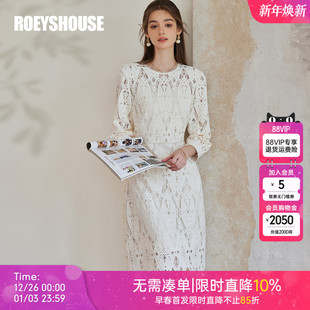 优雅气质米白色A字裙10201 新款 罗衣法式 蕾丝收腰连衣裙2025秋季
