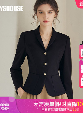 罗衣知性黑色正装小西装女春季职业OL商务修身长袖短款外套07455