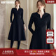 时尚 罗衣经典 赫本风黑色大摆连衣裙女春季 收腰针织打底裙子09737