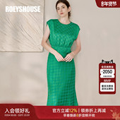 亚麻连袖 罗衣职业通勤绿色提花连衣裙女2025夏装 新款 鱼尾裙08906