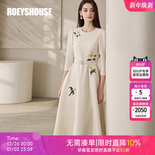 新款 收腰连衣裙2025秋季 重工绣花米白色裙子11706 泡泡袖 罗衣法式