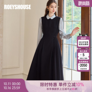 罗衣经典 连衣裙女简约高质感内搭中长裙子11060 黑色收腰大摆无袖