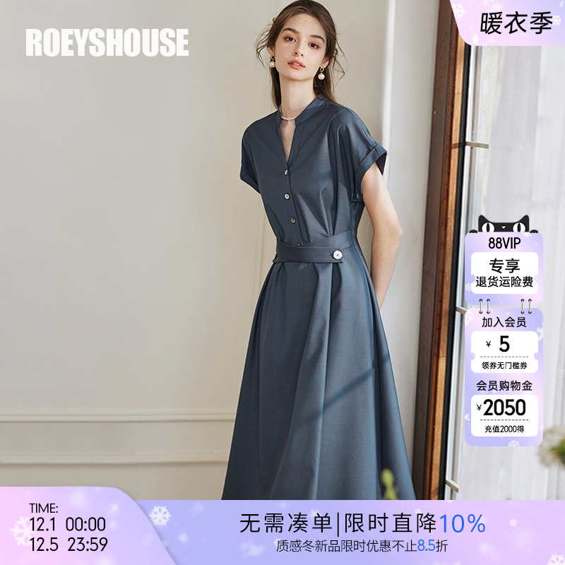 罗衣时尚通勤深蓝色连衣裙