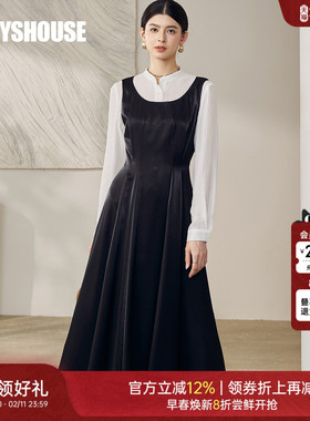 罗衣高级亮丝无袖连衣裙女2025秋季新款法式大摆黑色中长裙12577
