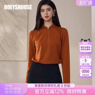 职场通勤焦糖色长袖 女春季 上衣13340 洋气亮丝立领针织衫 罗衣时尚