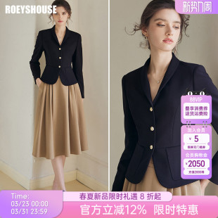 罗衣气质通勤短外套女早春高知淡人知性黑色修身 07455 职场OL西装