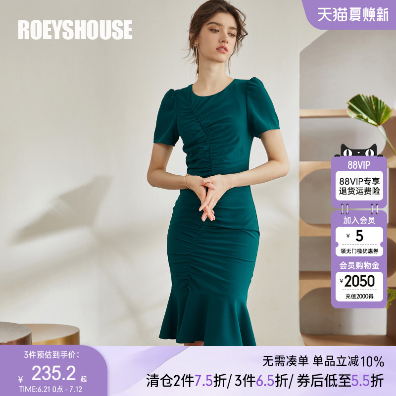 罗衣知性修身褶皱连衣裙