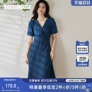收腰系带大摆中长裙06373 新款 罗衣气质V领泡泡袖 连衣裙女2025夏装