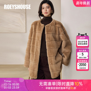 罗衣高级贵气卡其黄毛呢外套女冬皮毛一体时尚 慵懒加厚皮草12982