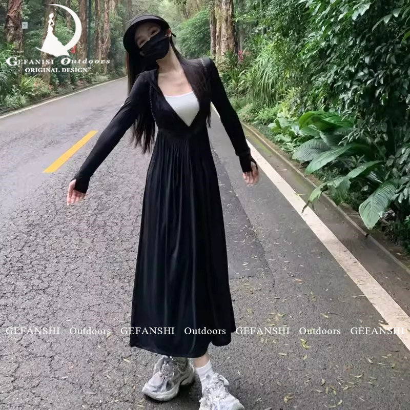 GEFANSHI长款防晒衣女2026新款修身大裙摆原纱型防紫外线防晒长裙