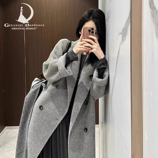 德国双面羊绒大衣女秋冬新款2025高级感羽绒内胆灰色毛呢西装外套