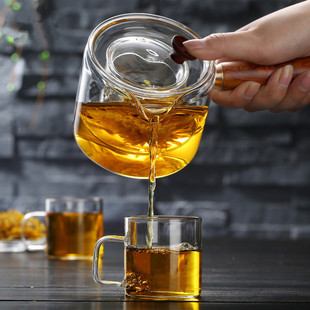 木柄玻璃茶壶耐高温加厚侧把壶电陶炉煮茶器带滤网烧水 新羽日式