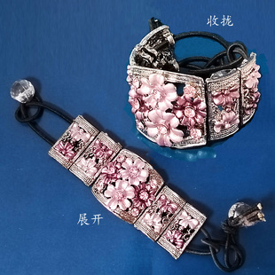 精美特色扎马尾用头饰五接扣发圈 镶钻繁花朵头圈五节扣皮筋发饰