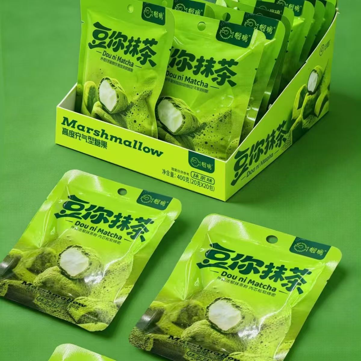 榴璃豆你可可抹茶棉花糖巧克力抹茶口感松软绵密小卖部摆摊零食