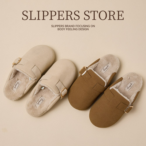 懒人勃肯鞋女士秋冬季2025新款厚底外穿室内居家保暖毛绒棉拖鞋女