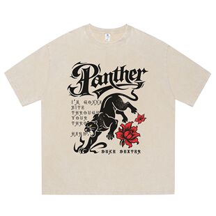 DUKE+DEXTER 街头痞帅潮牌黑豹字母印花图案酷飒复古美式短袖T恤