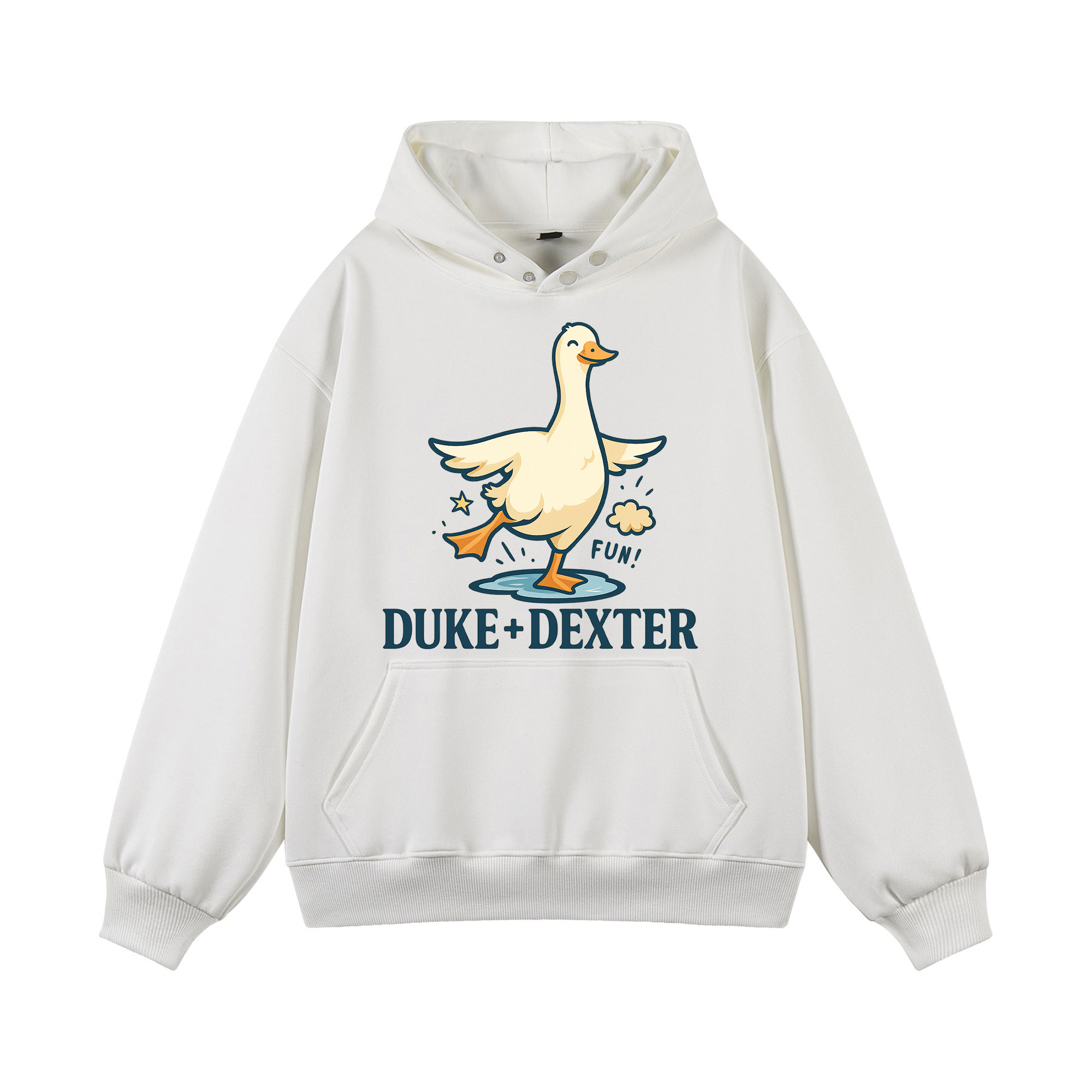 DUKE+DEXTER 美式复古小鸭卡通高街形象设计感印花图案连帽卫衣