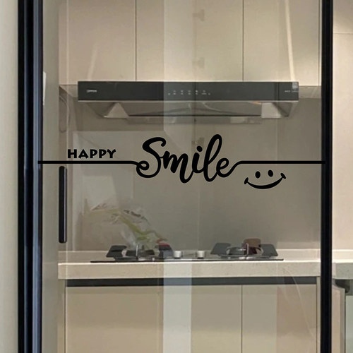 Smile腰线厨房推拉玻璃门防撞装饰贴纸 店铺玻璃门橱窗创意墙贴画