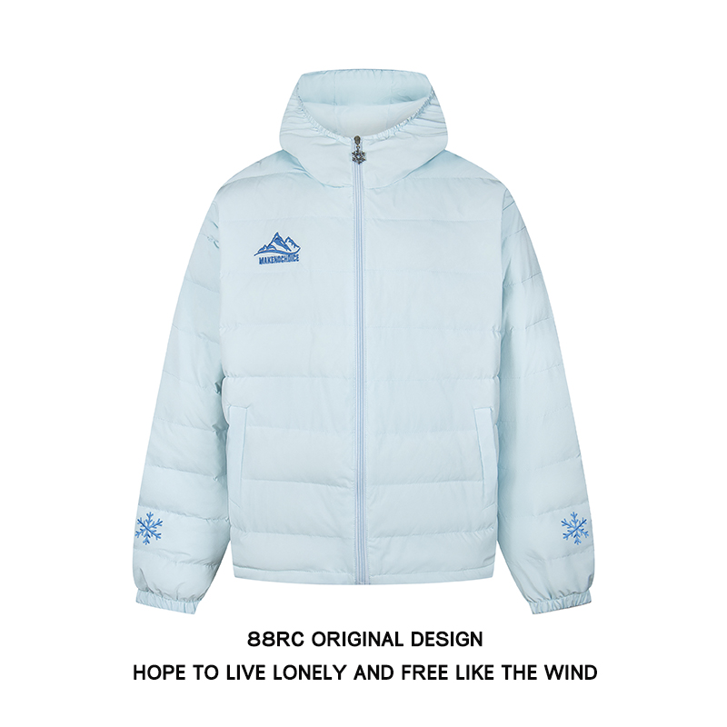 美式刺绣连帽羽绒服外套