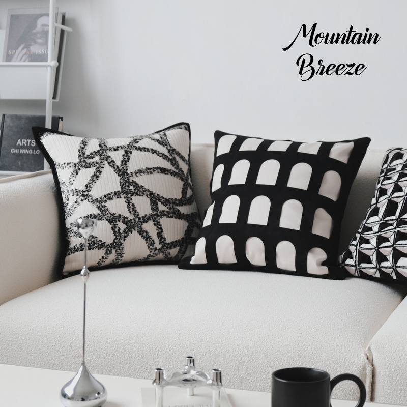 轻奢沙发靠垫样板间客厅黑白高档