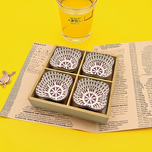 围炉煮茶点心干果盒套装陶瓷花碟四宫格盒创意摆盘分格九宫格竹盒