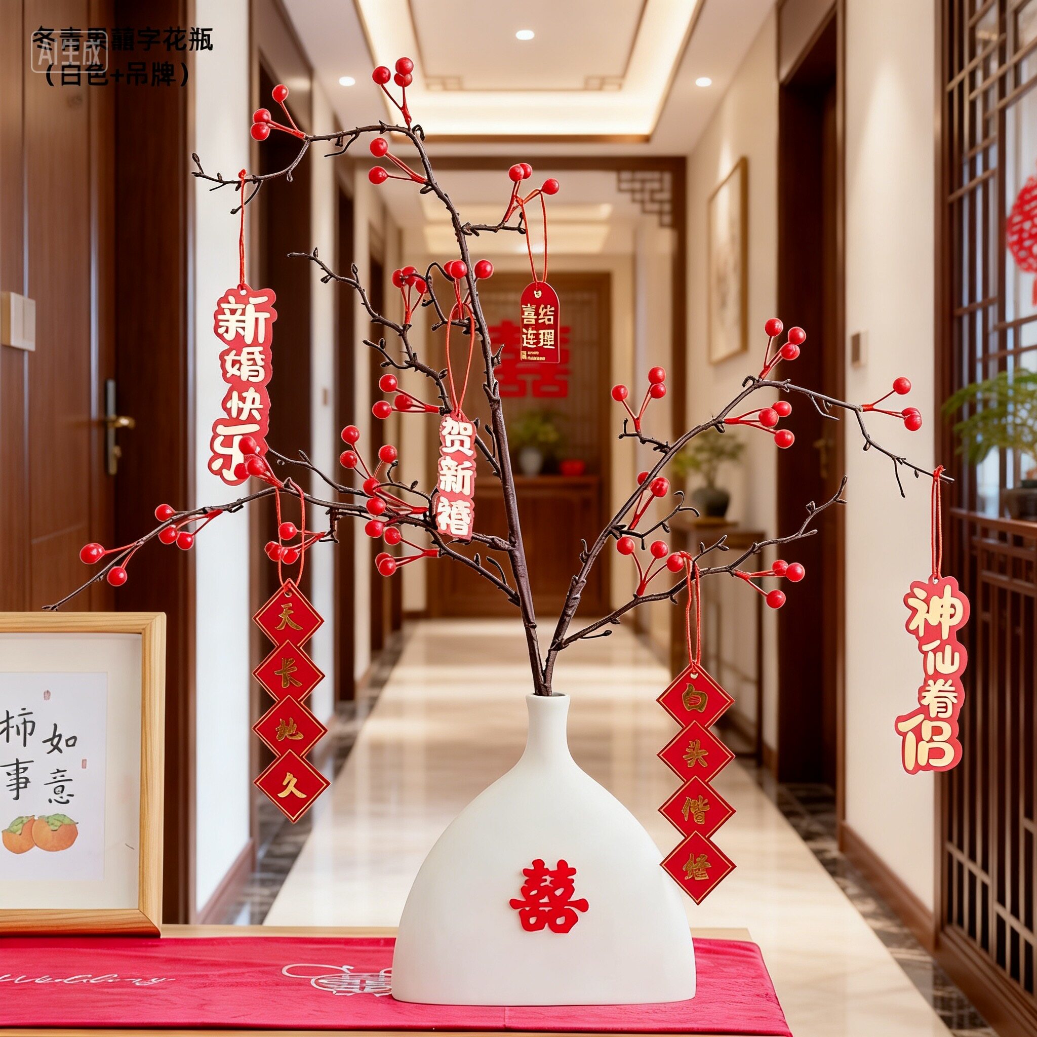 结婚布置花瓶红果订婚宴糕点摆盘立体喜喜摆件甜品台摆件托盘婚礼