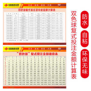 双色球复式金额计算表中奖金额速查表双色球宣传海报福彩店用品