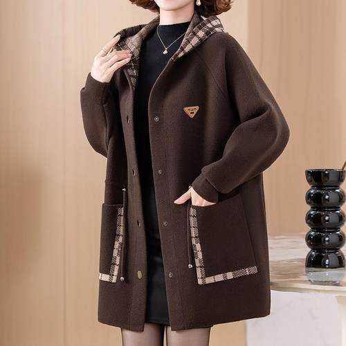 秋冬新款双面羊绒休闲外套胖mm200斤女加肥大码遮肚显瘦毛呢大衣