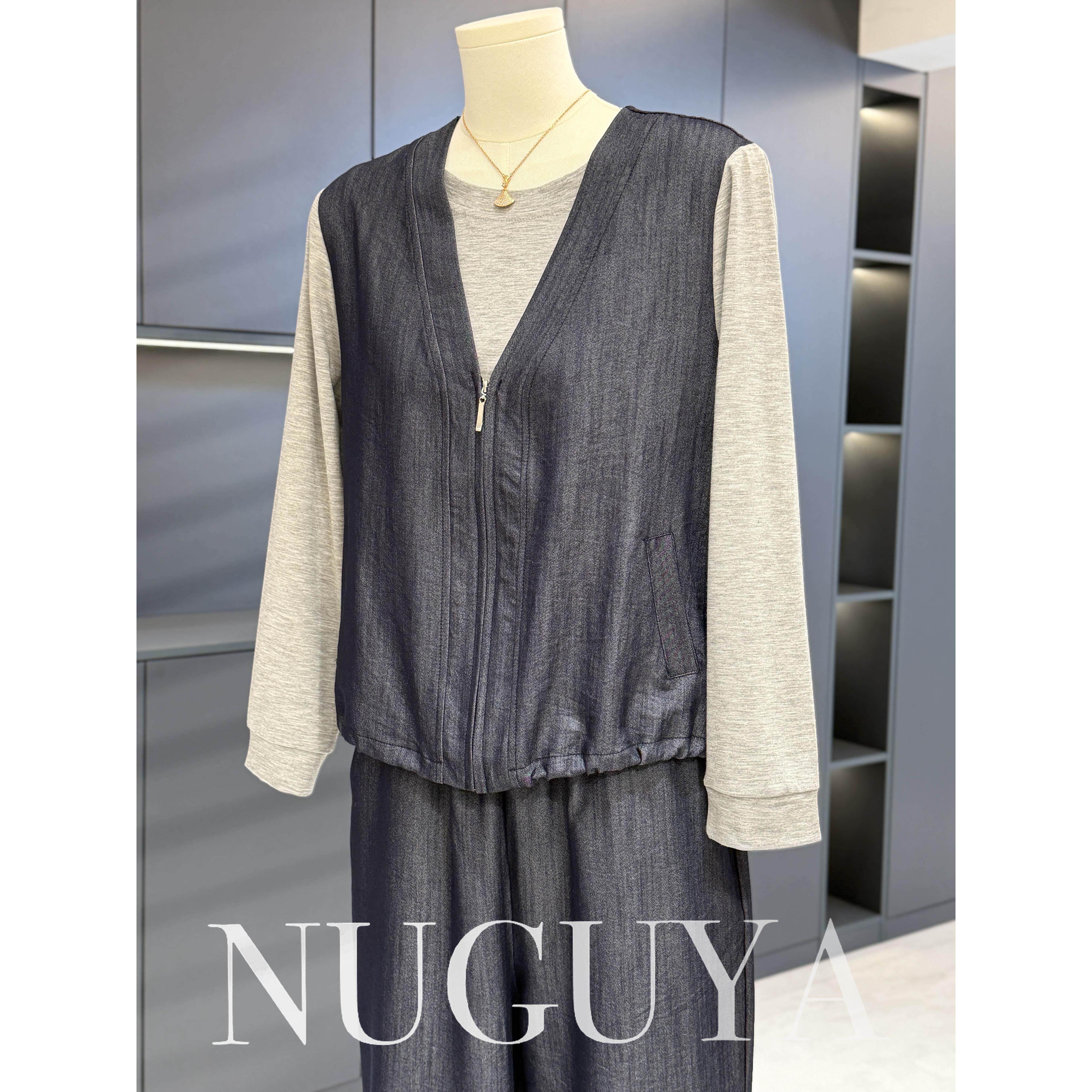 时尚气质假两件牛仔服妈妈装套装女秋装新款时髦洋气中老年两件套