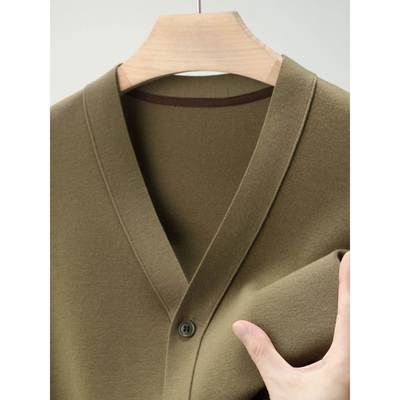 [100支四平中厚款式]高密度精纺美利奴羊毛羊毛衫开襟羊毛衫