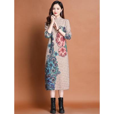 冬季加厚过膝打底衫毛衣女长款羊绒衫大码女装宽松高领羊毛保暖裙