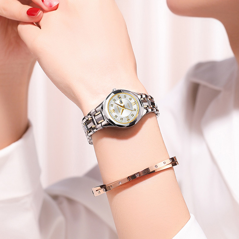 列奥尼达钨钢手表女名牌轻奢小众气质防水双日历女石英表礼物