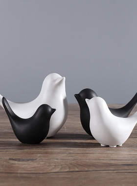 现代简约北欧简约黑色陶瓷小鸟抽象摆件软装家居样板房装饰品