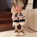 可爱卡通毛绒熊棉鞋女2024冬季新款外穿厚底加绒保暖魔术贴棉拖鞋